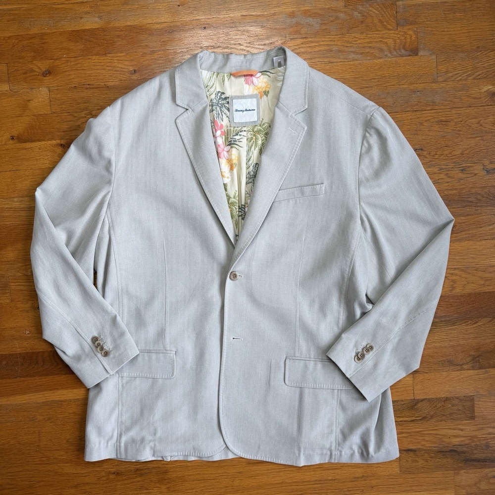 Tommy Bahama Havana Herringbone Blazer XXL 3XL Silk-Blend Half Lined Khaki Mens